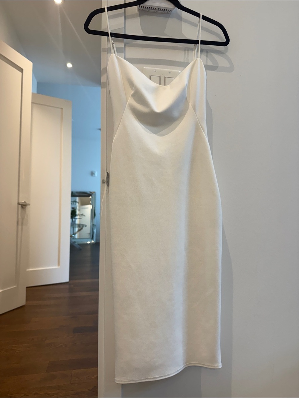 Katie May White Satin Cowl-Neck Strapless Slip Dress